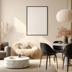 Modern beige living room with empty frame
