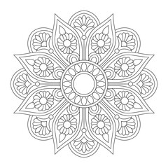 Abstract flower art decoration mandala colouring book page, vector file