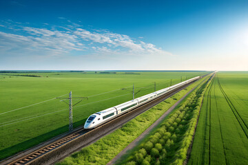 High Speed Rail Transportation Across Beautiful Green Landscape