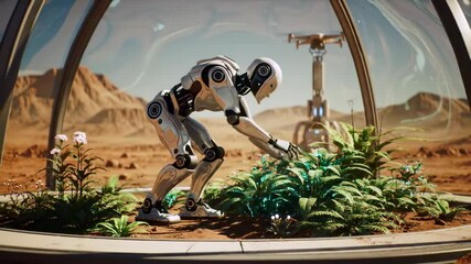 Robot gardening on mars landscape - Powered by Adobe