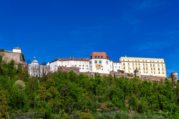 Fototapeta premium Veste Oberhaus in Passau, Germany, a fortress founded in 1219 and the stronghold of the Bishop of Passau