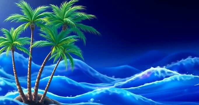 Shimmering Indigo Waves  &mdash; cluster of tall palms swaying in the breeze
