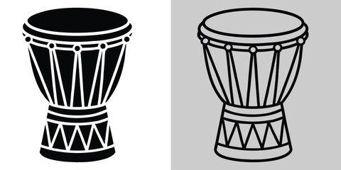 African Drum Silhouette Flat Style Traditional Percussion Vector Illustration