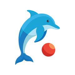 Fototapeta premium Flat and Minimal Dolphins with ball icon vector illustration on white 