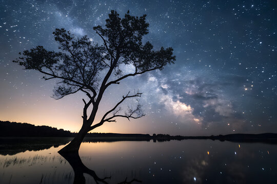 Tree Silhouetted Against the Milky Way Galaxy