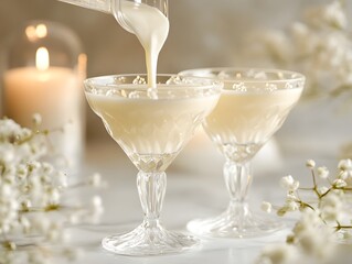 Festive champagne glasses adorn a holiday table, perfect for celebrating any special occasion or party
