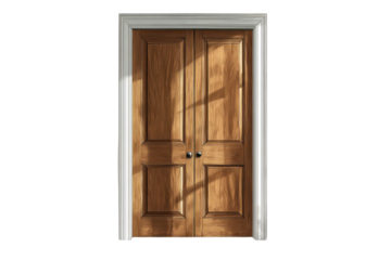 Elegant Wood Double Door Entrance with Light and Shadow Interior Design on transparent background