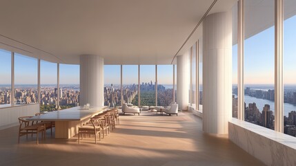 Spacious city penthouse with panoramic views.