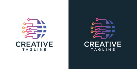 digital technology icon logo template