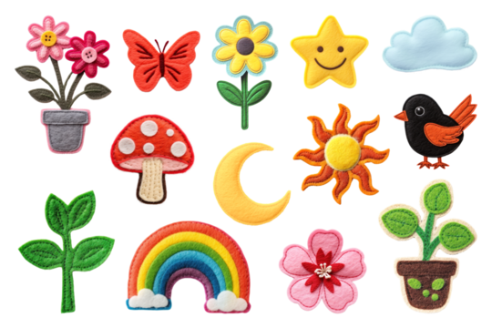 PNG cute felt sticker set, transparent background