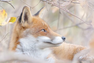 Obraz premium Red fox basking in muted sunlight