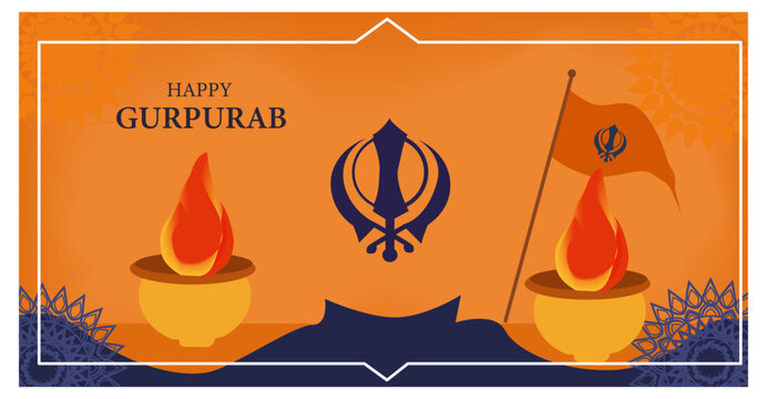 Happy Gurpurab Vector Banner Set - Golden Temple, Guru Nanak & Sikh Symbols-03