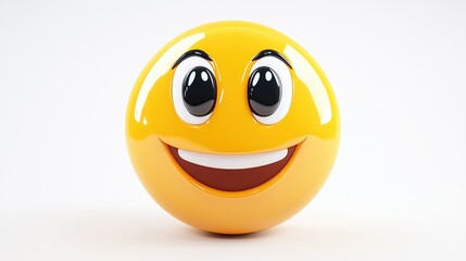 Happy yellow smiley face with big eyes and wide grin, close-up view of cheerful expression and playful design
