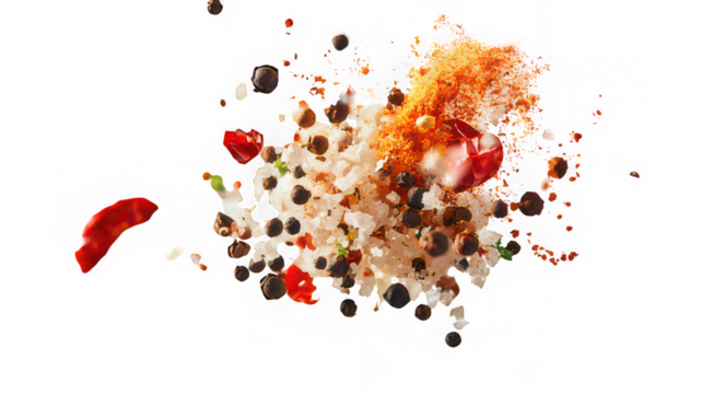 Spicy seasoning mix with salt, pepper, chili, and paprika explosion