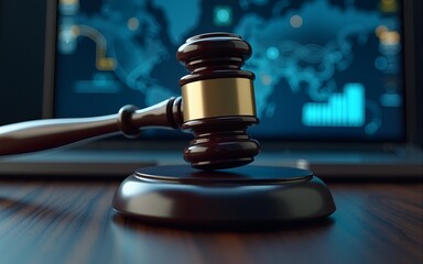 AI law and ethics and legal concepts artificial intelligence law and online technology of legal regulations Controlling artificial intelligence technology is a risk. Judicial gavel and law icon