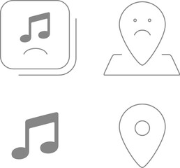 Music Note, Sad Emoji, Location Icon, Map Pin, Error Emoticon, Locator, Embarrassment, 404 Error, Digital Icons, Communication, User Interaction, Map Marker, Notification, Digital , Web element