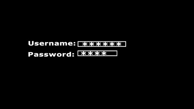 Illuminated user name and password lounging screen with verification on black background