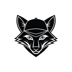 Flat and Minimal a fox head wearing a baseball cap icon vector illustration on white 