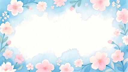Soft Watercolor Border with Delicate Pastel Blue and Pink Flowers – Calm Dreamy Mood