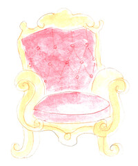 Armchair, throne, furniture. Watercolor illustration, hand drawn modern freehand new