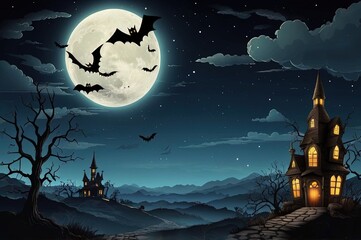 Happy Halloween background Full moon in the sky