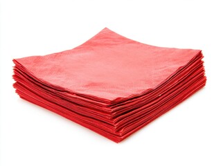 Stack of red paper napkins on white background
