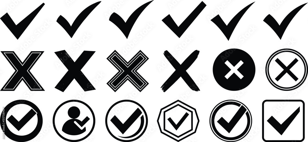 Aufkleber check mark black vector check cross icons set for apps web ui and infographics