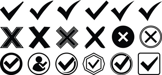 Check mark black vector check cross icons set for apps web ui and infographics