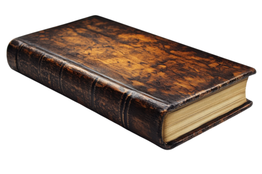 Ancient book knowledge old text story read literature hardcover paper on transparent background