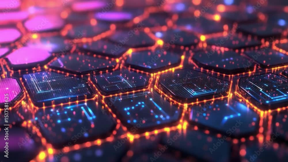 Poster hexagon technology abstraction: a captivating macro view of interconnected, glowing hexagon structur