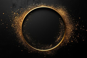 Obraz premium Elegant golden circle abstract background with sparkling textures and dark surfaces creates a luxurious atmosphere ideal for design projects and artistic presentations