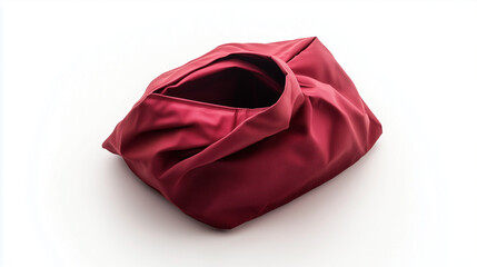 Red leather bag with red ribbon on white background