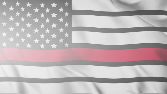 Animated thin red line american flag. Concept of nurse, paramedic, healthcare, firefighters, police officer and first responder.