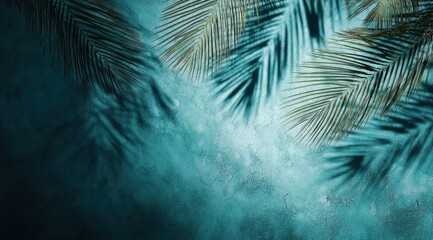 Teal textured background with palm frond shadows and highlights, creating a tropical summer vibe