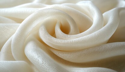 Cream-colored fabric drapes in a swirling texture.
