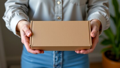 hands holding eco friendly unboxing kit with protective straw padding, no text