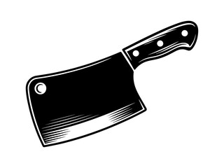 Large black and white butcher cleaver knife illustration