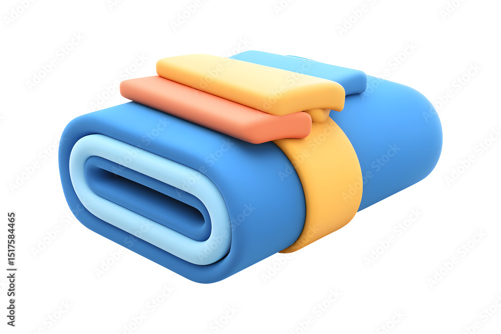 Poster stylized rendering of a rolled blanket with decorative straps on a transparent background