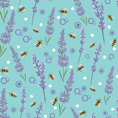 Lavender and honeybee seamless pattern design
