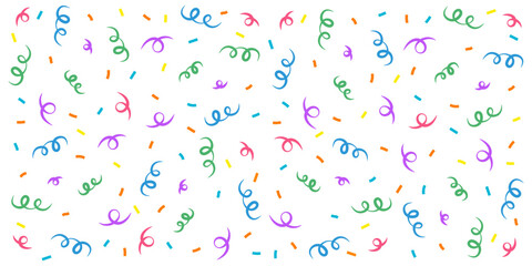 Colorful confetti and streamers seamless pattern. Party celebration and festive decoration concept