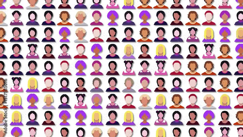 Poster grid of user icon faceless avatars animated morphing one into another loopable 4k animation
