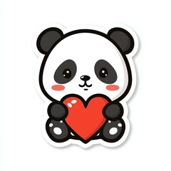 Obraz premium Love from Panda: An adorable cartoon panda, holding a red heart, radiating warmth and affection, embodies a message of love and care, perfect for conveying heartfelt sentiments.