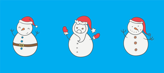 Set of snowmen with hat and gloves