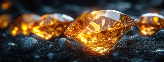 Golden gems nestled among dark stones.