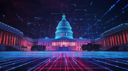 Cyber U.S. Capitol – Futuristic Government, AI Governance, and Digital Infrastructure Concept

