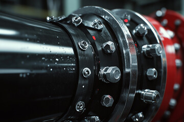 Fototapeta premium Industrial pipe system close up showing metallic details and connections