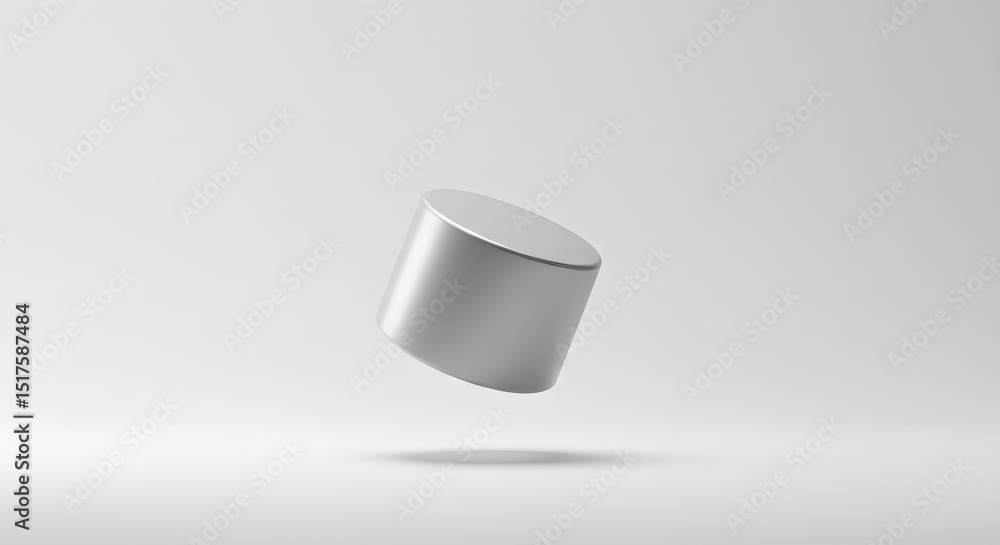 Poster abstract minimalist silver cylinder 3d rendering on white background: a study in geometric simplicit