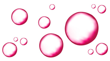 Fizzing air or water pink bubbles on white background.