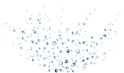 Blue water bubbles and drops splash crown.