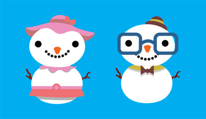 Set of snowmen with hat and gloves